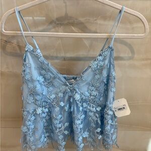 Altar'd State Blue Floral Lace Camisole